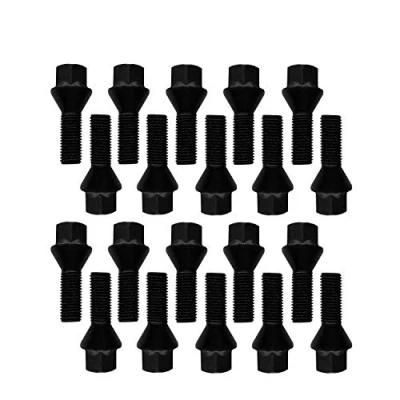 Bild av 20 hjulskruvar hjulbultar konisk krage svart M 14 x 1,5 28 mm