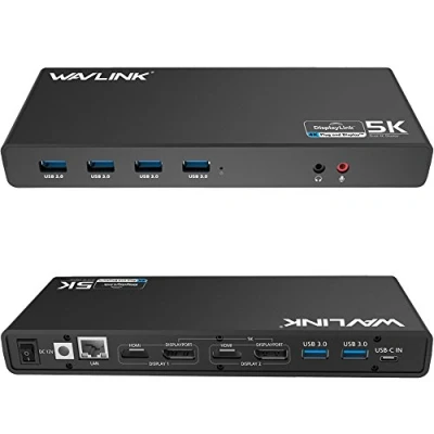 Bild av WAVLINK USB 3.0/USB C Ultra 5K Universal dockningsstation stöder dubbla 4K videoutgångar för bärbar dator, PC eller Mac (DisplayPort och HDMI, Gigabit Ethernet, ljudutgång mic in, 6