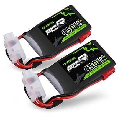 Bild av OVONIC Lipo 2s 450 mAh 50 C 7,4 V batteri med JST kontakt för Emax Babyhawk Doinker Moskito Mico RC Heli 250 helikopter litet flygplan Micro FPV racing drönare Quadcopter 2 pack