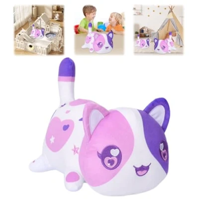 Bild av E ALLDIR Meemeows Cat Food Plushies, Lila och Vit Katt Plush, Plushies Mee Meow, Söt Anime Tecknad Stuffad Animal Figur Leksak Plyschkudde Present till Fans Barn