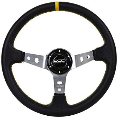 Bild av Occ Motor Sport Offset ratt bil spår modell läder silverarmar 90 mm helstickshjul 350 (14 tum) svart gul