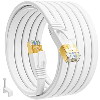 Bild av Nätverkskabel 20m Utomhus Cat7 Slim Platt Vit Ethernet Cable Extremt Långa Patchkabel Rj45 Hög Hastighet Skyddad Internetkabel 10Gbps 600MHz Lan Kabel 20 Meter