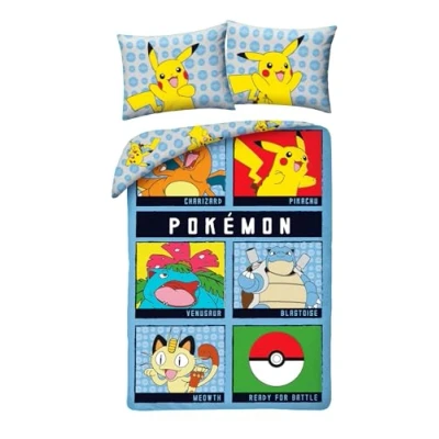 Bild av Pokemon Sängset Klar För Slaget Påslakan 140 x 200 cm + Örngott 70 90 Vändbar 100% Bomull Flerfärgad