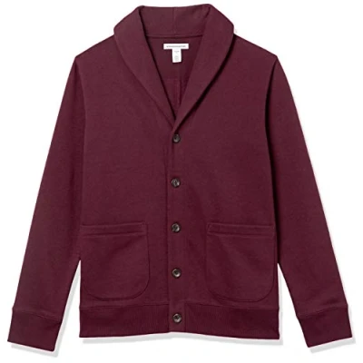 Bild av Amazon Essentials långärmad fleece sjalkrage kofta, vinröd, X Large