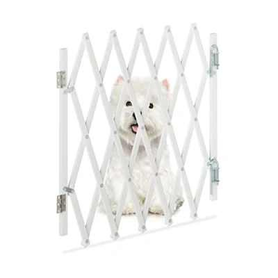 Bild av Relaxdays Hundspärrgaller, utdragbar upp till 96 cm, 48,560 cm hög, bambu, hundskyddsgaller för trappor och dörr, vit
