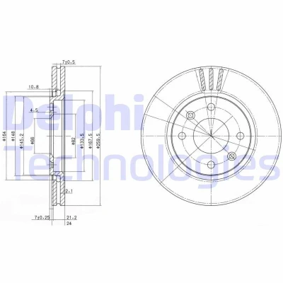 Bild av DELPHI BG2871 Disque de frein 260 24 4 ventilé huilé non traité sans roulement roue, bague ABS PEUGEOT: 406 Berline, Break