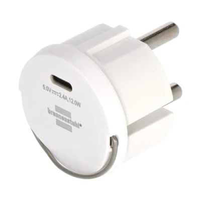Bild av Brennenstuhl USB C laddningsadapter (USB laddare för inkoppling i ett vägguttag, 2,4 A, kompatibel med IP44 uttag och kabeltrummor från Brennenstuhl, platt design)
