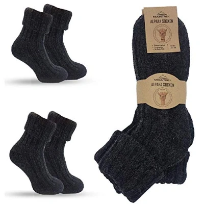 Bild av MOUNTREX® Alpacka strumpor, ullstrumpor för kvinnor och män vinterstrumpor, varma husstrumpor, termostrumpor tjocka 2 par, Antracit (med kuvert), 47 50 EU