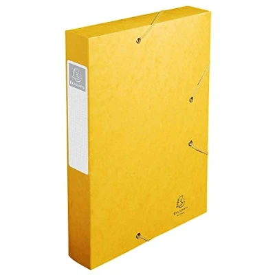 Bild av Exacompta Ref 16006H 1 CARTOBOX arkivbox med resårband levereras platt 6 cm rygg 7/10 glansig kartong 600g/m2 mått 25x33 A4 arkiveringsformat färg gul