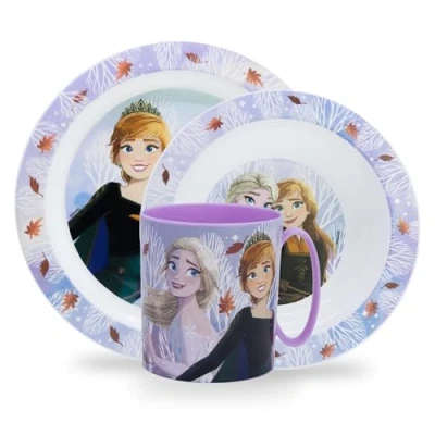 Bild av Sorrisini Återanvändbar Barnservis, Avvänjning Skedar, Middagsset för Småbarn, Skål Barn, Skålar Plast set, Barnservis med Tallrik, Flingskål Kopp, Tallriksset Frozen