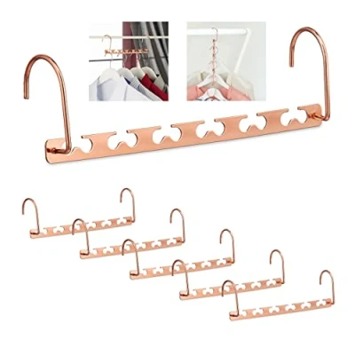 Bild av Relaxdays Spakpinnar set om 6, för 12 byglar, horisontella och vertikala, utrymmesbesparande klädhängare, 26 cm, metall, koppar