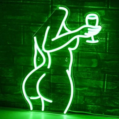 Bild av SIGNSHIP vinglas neonskylt grön LED neonskyltar för väggdekoration öl skylt bar tecken kvinnor kropp neon ljus USB power sovrum klubb butik party present