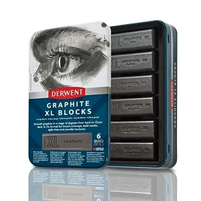 Bild av Derwent Graphite XL 6 Grafitkritor i Plåtask, Set om 6, 60 mm Extra Stora Kritor, Vattenlösliga, Perfekta för Skisser, Teckningar och Markeringar, Konstnärskvalitet, 2306195
