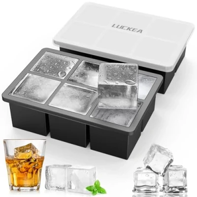 Bild av isbitsform silikon stor LUCKEA XXL form isbitsbehållare med lock, 6 vägs 2 set BPA fri, för kylda drycker, whisky och cocktails