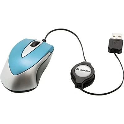 Bild av Verbatim Go Mini optisk USB resemus med infällbar kabel, karibisk blå