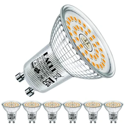 Bild av EACLL GU10 LED varmvit 6 watt ersätter 90 W halogen lampa, pack, 60 lumen 2700 Kelvinlampor, AC 230 V flimmerfri strålkastare, strålvinkel 120 graders spot, ej dimbara reflektorlampor