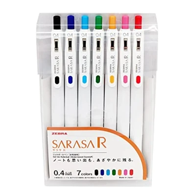 Bild av Zebra Sarasa R 0,4 mm set med 7 gelpennor och klisterlappar