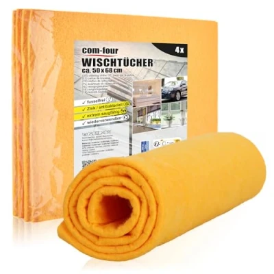 Bild av com four® 4x professionella våtservetter, extremt absorberande rengöringsdukar, bilstäddukar, återanvändbara trasor tvättbara, luddfria (50x68 4 stycken orange)
