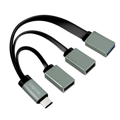 Bild av LogiLink UA0315 USB C (USB 3.1 Gen1 till 5 Gbps) Hub med rak kontakt 2 x 2.0 (typ A uttag) + 1 3.0 uttag), antracit