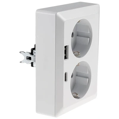 Bild av MILOS Schutzkontakt Steckdose 2 fach Doppel 1 auf Unterputz Einbau in einer UP Dose 250V /16A mit USB A C PD Weiß