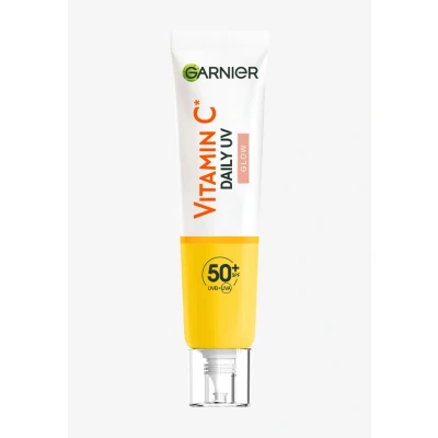 Bild av Garnier Vitamin C Solskyddskräm, SPF 50+, Skyddar och korrigerar skador från solen, jämnar ut hudtonen, för ansikte hals, vegan, alla hudtyper, daglig UV glans, 40 ml