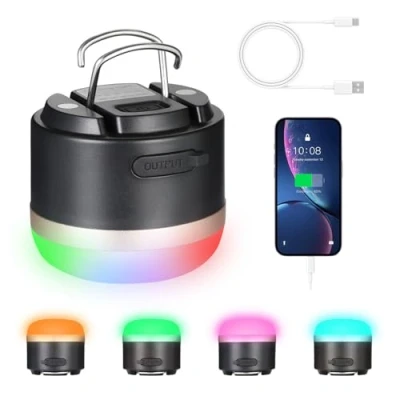 Bild av Romon LED campinglampa, 3 600 mAh batteri, RGB färgväxling campinglykta med USB C uppladdningsbar, steglöst dimbar, campinglampa uppladdningsbar för strömavbrott, vandring, camping, nödsituationer
