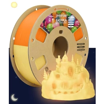 Bild av OVERTURE Glow PLA Filament 1,75mm 3D skrivarfilament, 1 kg spole (2,2 lbs), dimensionsnoggrannhet +/ 0,02 mm, passar de flesta FDM skrivare(Lysa orange)