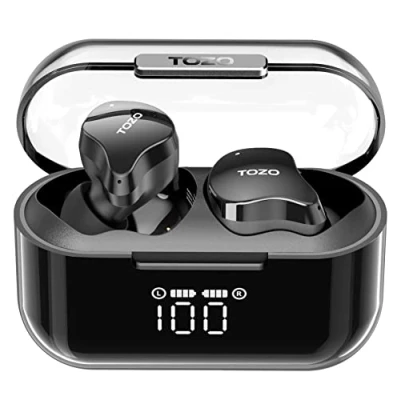 Bild av TOZO T18 Bluetooth 5.3 True Wireless Stereo Hörlurar IPX8 Vattentät In Ear Headset Ring Brusreducering med Digital Display och Transparent Fodral Långa Standby öronsnäckor Svart