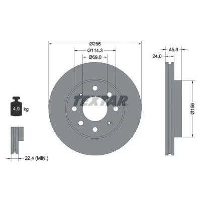 Bild av TEXTAR PRO 92103903 Disque de frein 256 24 04/08 114,3 ventilé l&#039;intérieur revêtu sans boulon fix roue, moyeu roue VOLVO: V40 Break