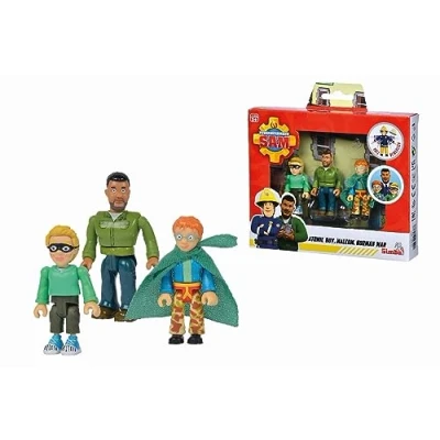 Bild av Simba 109251091 brandman Sam superhjältar figurset, polis Malcom, Norman och James, fullt rörlig, 7,5 cm