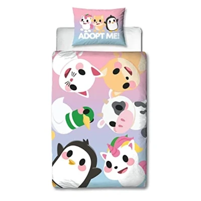Bild av Character World Official Adopt Me enkelpåslakanset den bästa designen vändbara 2 sidigt sängkläder inklusive matchande örngott märken enkelsäng set polycotton