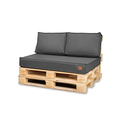 Bild av Bielik Pallkudde 120 x 80 set för pallmöbler Vattentät stolskudde Euro pallsoffa komplett består av 3 delar i färg: (Sits cm + 2 kudde 60 40 cm, mörkgrå)