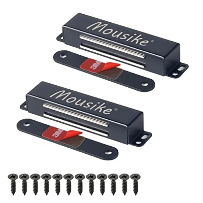 Bild av Mousike magnetisk dörrfångare kraftig 40 kg dörrmagneter i rostfritt stål med stark för köksskåp, garderob, skåpdörr, lås (svart 2 pack)