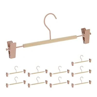 Bild av Relaxdays Byxhängare set om 10 stycken, 2 klämmor vardera, klämmhängare för byxor och kjolar, H x B D: 11,5 30,5 3 cm, rosa/natur