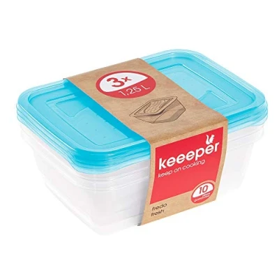 Bild av keeeper matlådeset i 3 delar, x 1,25 l, 20,5 15,5 6,5 cm, Fredo Fresh, blå/genomskinlig