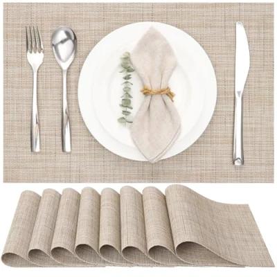 Bild av Myir JUN bordstabletter set med 8, tvättbara halkfria värmeisolerande vävd vinyl för kök matsal restaurang 45 x 30 cm (ljusgul)