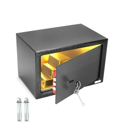Bild av QWORK® Litet kassaskåp 31 x 20 cm trippelpannetonlås robust stålkonstruktion för arter/smycken/telefon/värdesaker