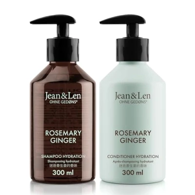Bild av Jean &amp; Len hårvårdsset Rosemary Ginger för torrt och glanslöst hår, återfuktande schampo balsam i ett set, kryddigt frisk doft av rosmarin ingefära, utan parabener silikoner, 2x300 ml