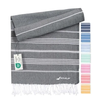 Bild av hamam handduk fouta strandhandduk XXL av 100% återvunnen bomull snabbtorkande strandlakan, fouta, turkisk peshtemal perfekt som bastuhandduk och sarong Antracit 100x200cm Sultan