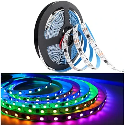 Bild av Tesfish 12V WS2811 LED Remsa, RGB Strip Lights 5 Meter 300 LEDs IP30 Flexibel Vit PCB Fullfärgad Individuell Adresserbar Intelligent Remsa Ljus Extern 1 IC kontroll 3