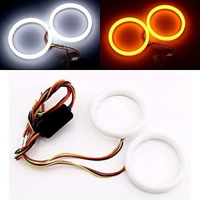 Bild av Qasim 1 par LED ängelögon 70 mm halo ringar vit/bärnstensfärgad växling 4014 SMD för dagljus DRL motorcykel bilstrålkastare DC12V