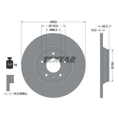 Bild av TEXTAR PRO 92159503 Disque de frein 302 12 05/06 112 plein revêtu sans boulon fix roue, moyeu roue AUDI: A6 C6 Avant, Allroad