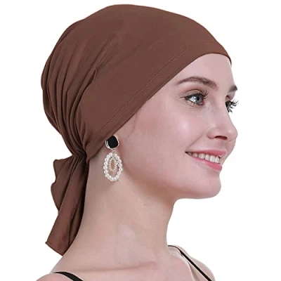 Bild av osvyo Bambu Chemo huvudduk för kvinnor med håravfall cancerpatienter huvudbonad turban i förseglad förpackning, bambuljus brun, one size