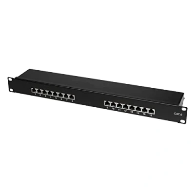 Bild av LogiLink Professional EconLine Cat.6 (250 MHz) patchpanel fördelningsfält, 19 tum, STP (skärmad) 16 port (RJ45), NP0057, svart