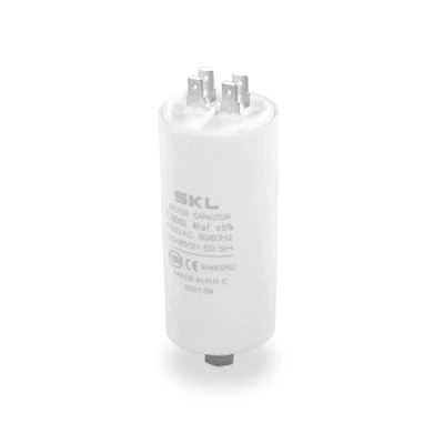 Bild av DEKAROX Universell kondensator 45 µF 450 V Ø x 95 mm med 6,3 AMP uttag, monteringsskruv M8 CBB60, motorstart och löpkondensator för elektriska hushållsapparater