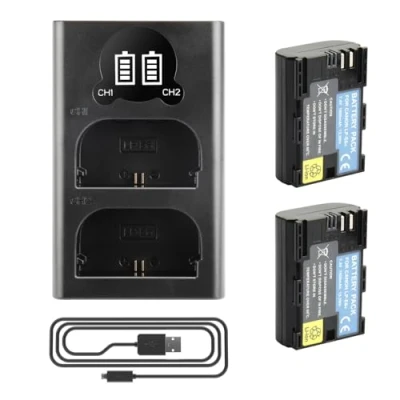Bild av 2 x LP E6 E6N ersätter batteri och dubbel laddare kompatibel med Canon EOS 5D Mark II, DS III, IV, 5DS, 5DS R, 6D, 7D, 7D 80D, 70D, 60D, 60Da