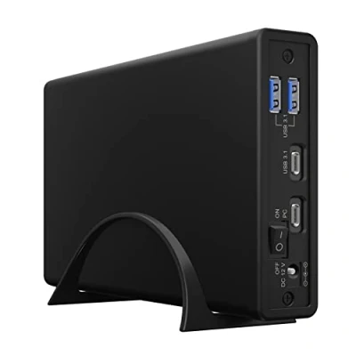 Bild av ICY BOX USB C hårddiskhölje med HUB för 2,5 tum &amp; 3,5 SSD/HDD, 3.2 (Gen 2), 10 Gbit/s, 1 x C, 2 A, stativ, aluminium, svart