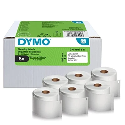 Bild av DYMO LW autentiska fraktetiketter för LabelWriter 5XL/4XL 102 mm x 210 6 rullar 140 etiketter som är lätta att skala av (840 st) svart tryck på vit bakgrund