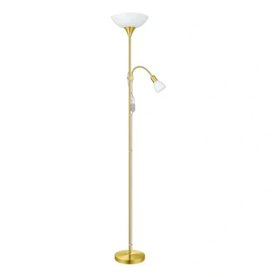 Bild av EGLO golvlampa Upp 2, 2 eldbrännande Modern, Classic, stål golvlampa, glas, vardagsrumslampa i mässing matt, vit, lampa med strömbrytare, tak strålkastare läslampa, E27 + E14 uttag