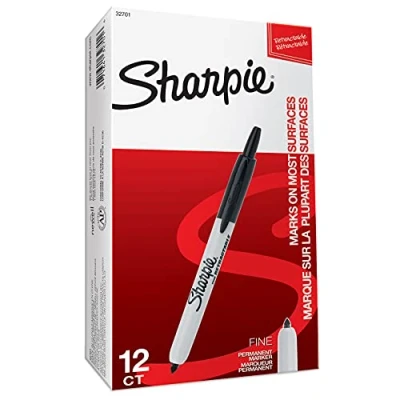 Bild av Sharpie Permanentmarkör med infällbar spets fin svart 12 stycken